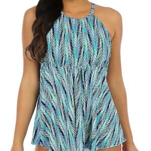 Fit 4 U Tankini Top Lexi High Neck Flared Blue Size 14 New